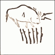 Drawing of a bison in a cave