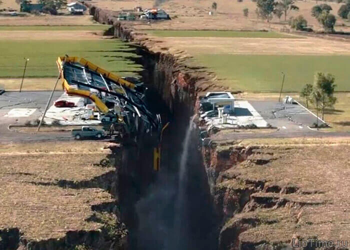 Crack in the ground after an earthquake