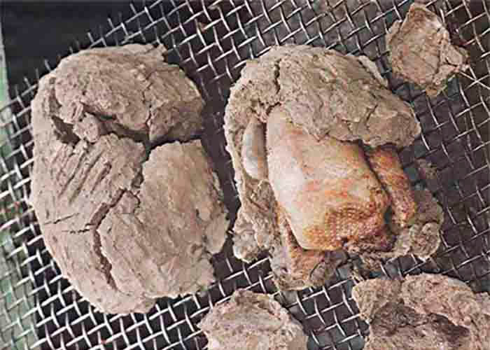 Quail baked in clay