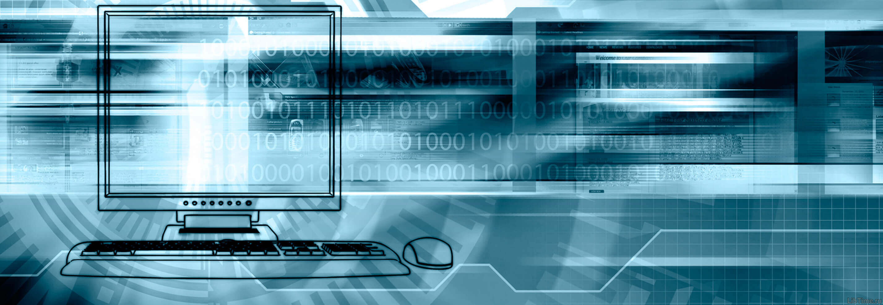 Computer screen with binary code and digital information