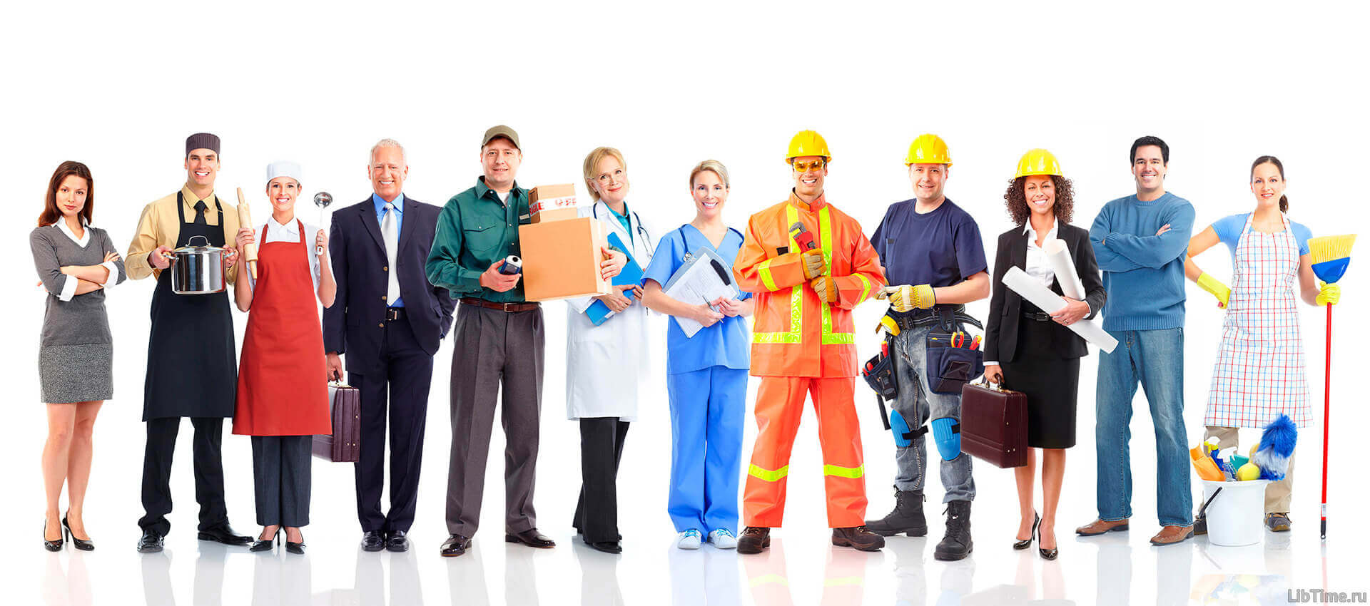 Group of workers wearing protective work outfits on the job